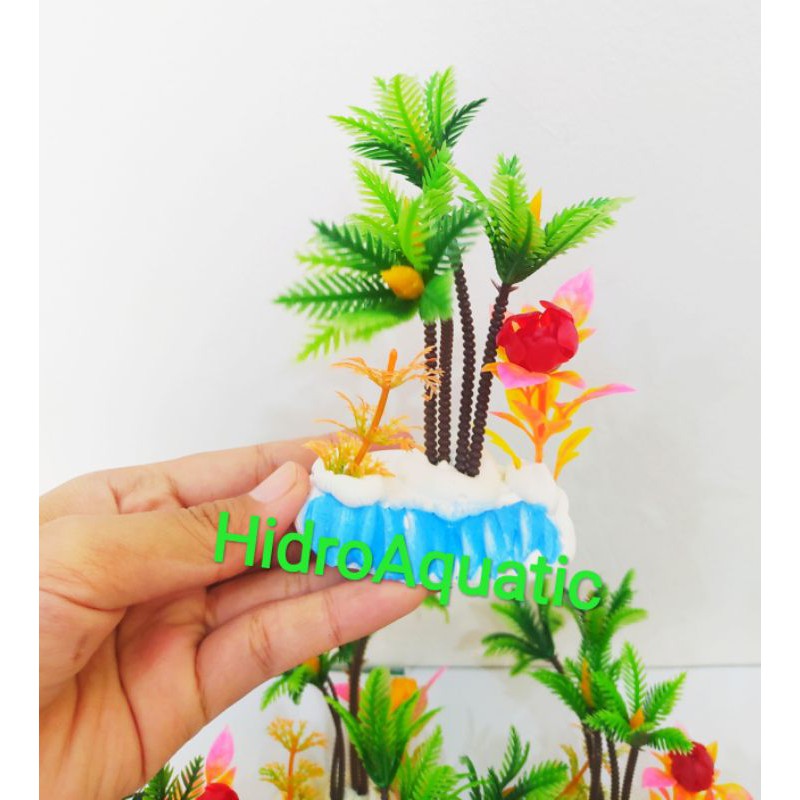 Tanaman hias Aquarium BENTUK NYIUR / Bunga plastik / Hiasan aquarium / rumput sintetis