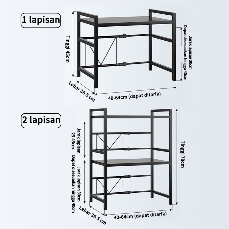 Rak Dapur Rak Microwave Dapat Disesuaikan Rak Oven Perlengkapan Multifungsi Rak