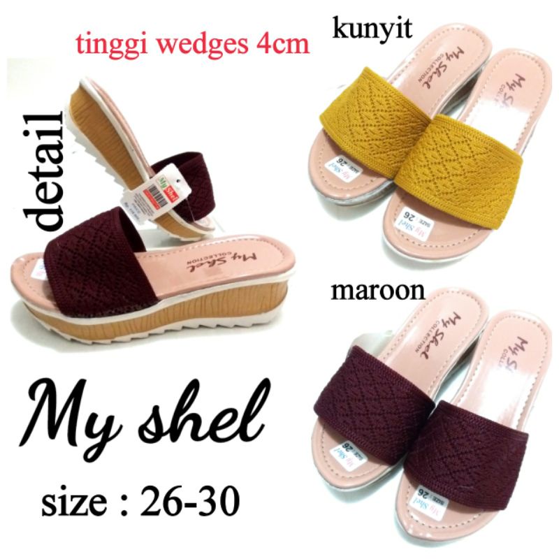 TERBARU SANDAL SELOP WEDGES ANAK SANDAL RAJUT MY SHEL SIZE 26-30 HARGA TERMURAH KUNYIT MAROON