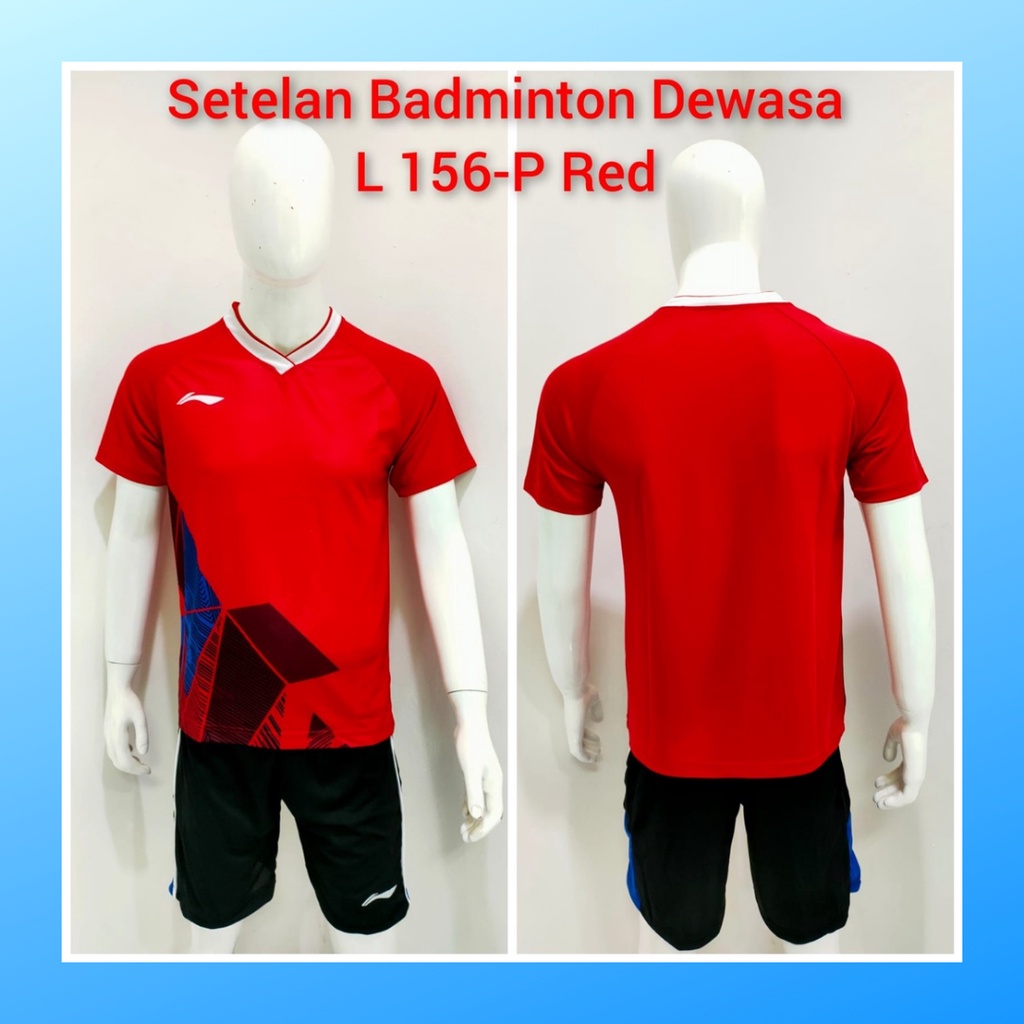 Kaos badminton pria jersey bulutangkis baju dan celana setelan wanita dewasa t-shirt outfit seragam jarsey kostum olahraga pakaian apparel sport jersy bulu tangkis casual jersi sudirman cup suit L156 merah polos