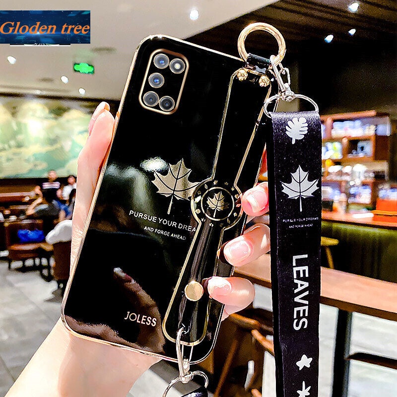 Case Motif Daun Maple Dengan lanyard Untuk OPPO A92 A72 A52 4G