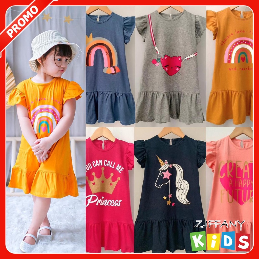 Dress Dres Drees Daster Pakaian Anak Perempuan Cewek Usia 1 2 3 4 5 Tahun Bahan Katun Motif Lucu