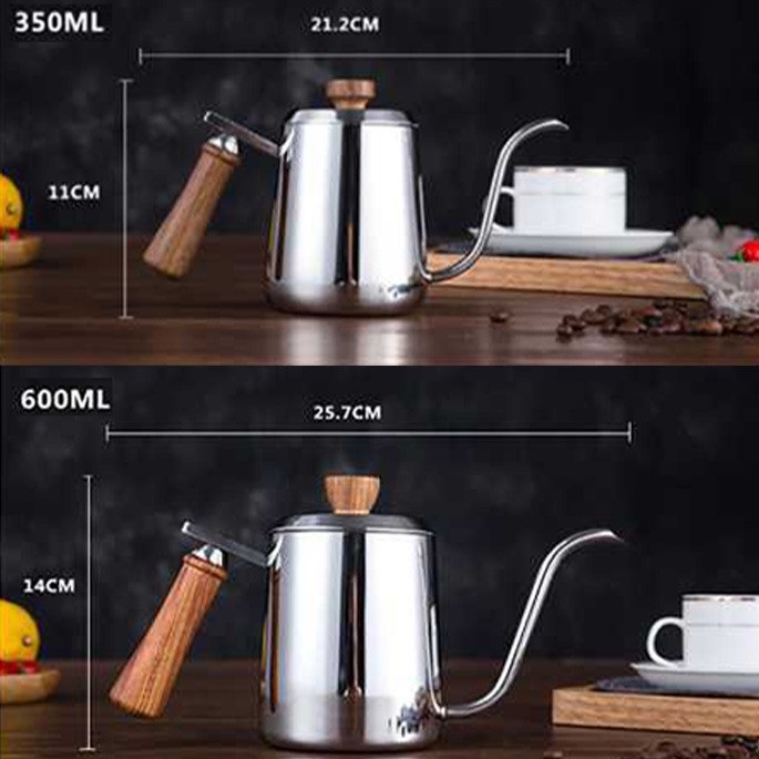 Teko Pitcher Kopi Teh Minuman Model Leher Angsa Gagang Kayu Stainless