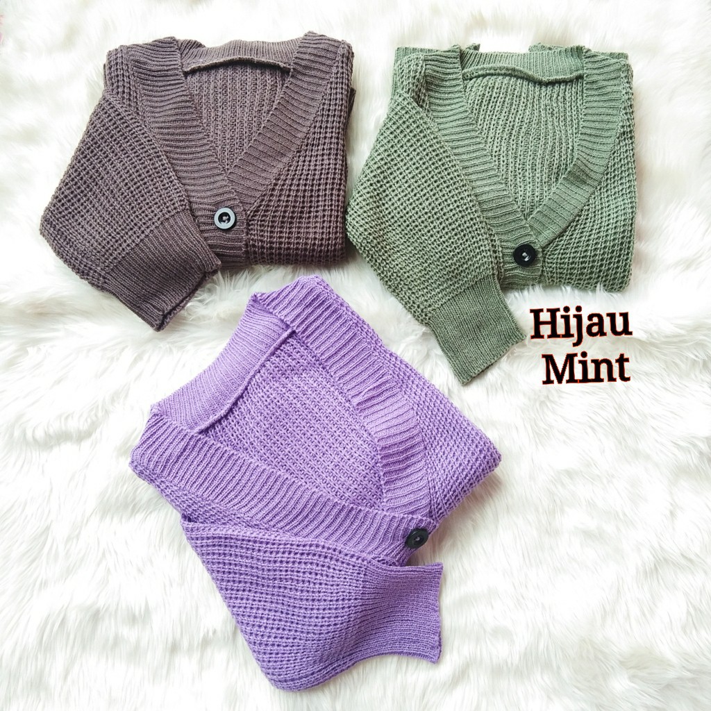 Cardi Rajut oversize - Nakara Cardigan Rajut Premium  - Cardi Rajut oversize - kardigan crop 7 gate.-CROP HIJAU MINT