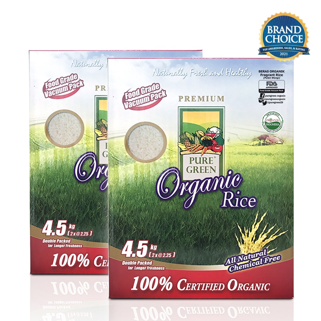 

PAKET 2 - PureGreen Organic Rice Beras Organik Pulen Wangi 4.5 kg x 2 pc