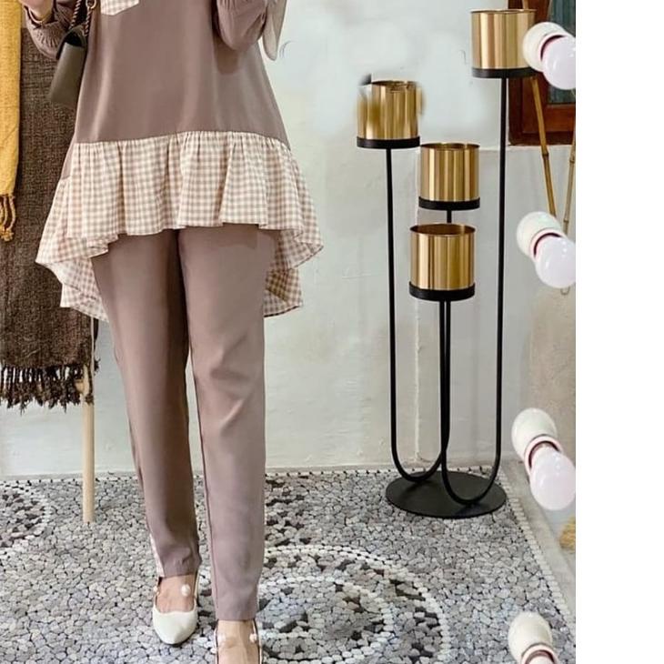 ♥ Baju Setelan Wanita Kekinian Setcel Terbaru Set Tunik dan Celana Kiyomi Katun Kotak Kotak Murah ☝
