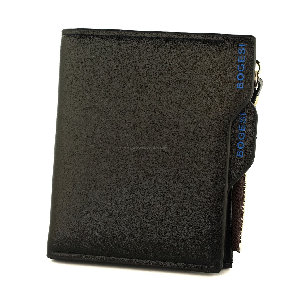BOGESI Dompet Pria Model Lipat dengan Resleting Original GL Coklat Muda-Hitam