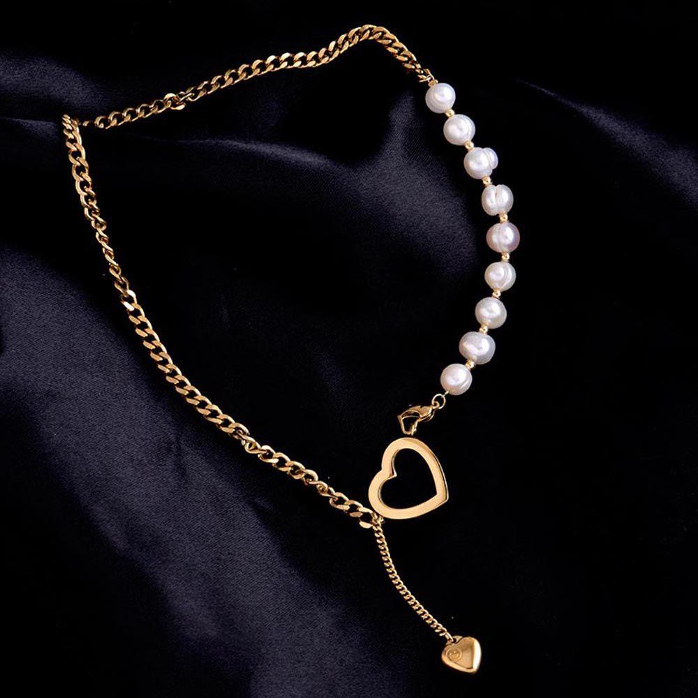 NEEDWAY Kalung Rantai Korea Manis Vintage Hollow Untuk Perempuan Perhiasan Leher Liontin Hati Yang Dapat Disesuaikan