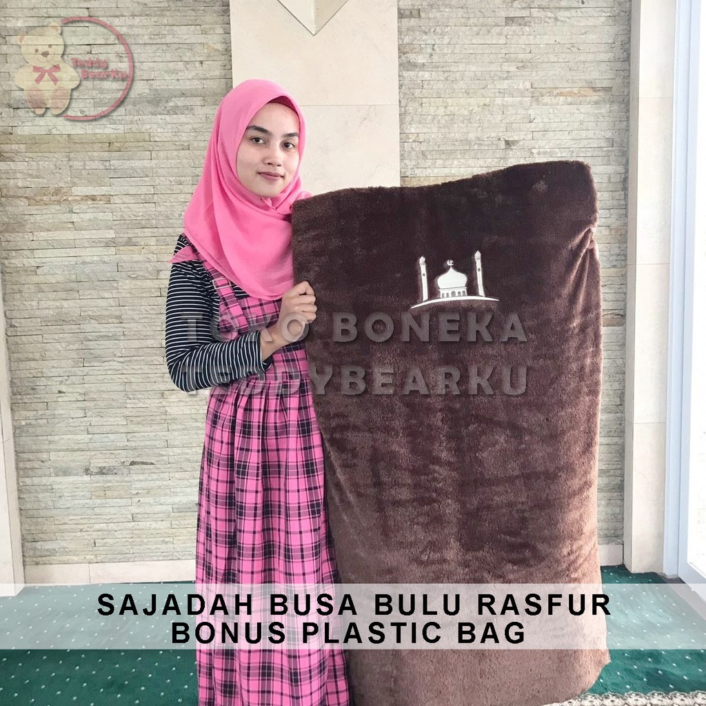 SAJADAH BUSA RASFUR COKLAT TUA MOTIF MASJID BONUS PLASTIC BAG