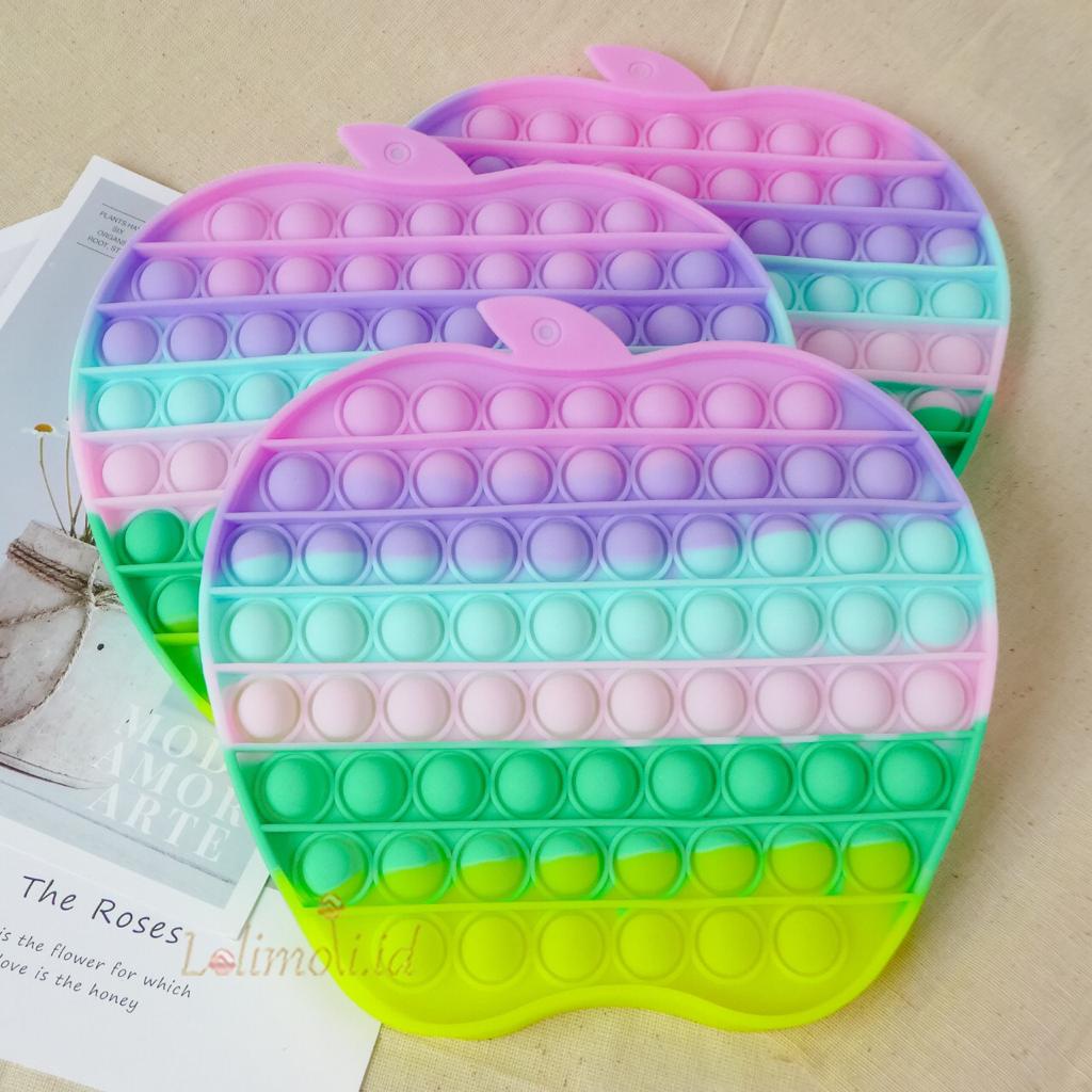 Fidget Push Pop It Mainan Pop It Bubble Bentuk Lucu Rainbow Dan Polos Import-3 PCS APEL 20CM