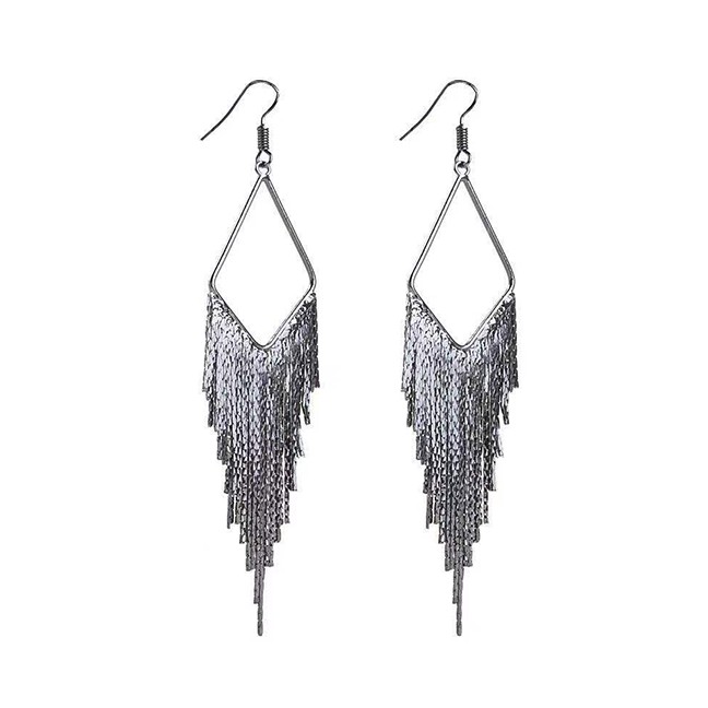 LRC Anting Tusuk Fashion Metal Diamond Tassel Earrings A59886