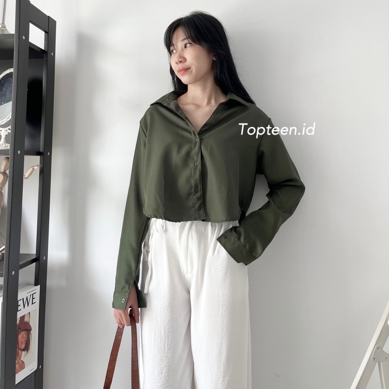 LONG Lexa Sakura Crop Kemeja Wanita Casual Kerja