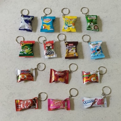 Ganci miniatur snack Gantungan kunci unik lucu