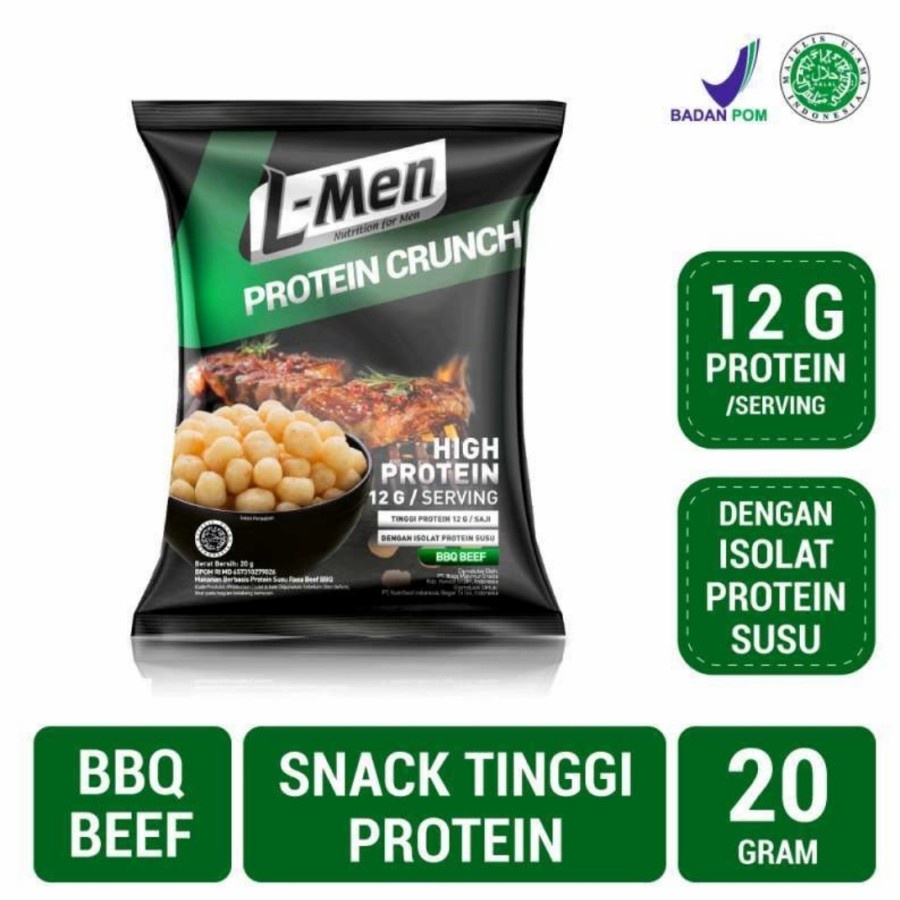 

L-men protein crunch BBQ beef 20gr lmen snack tinggi protein