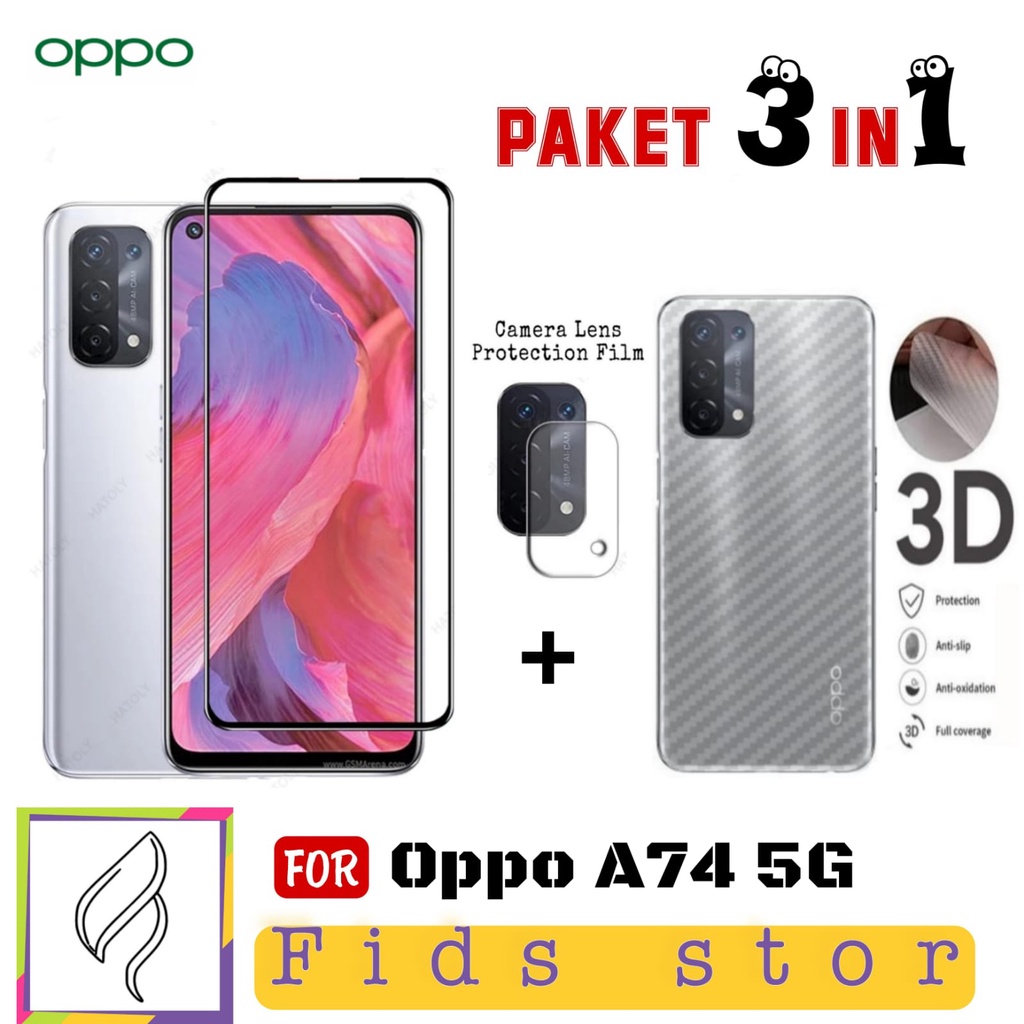 PROMO 3in1 Tempered Glass Oppo A74 5G + Tempered Glass CAMERA + GARSKIN Carbon