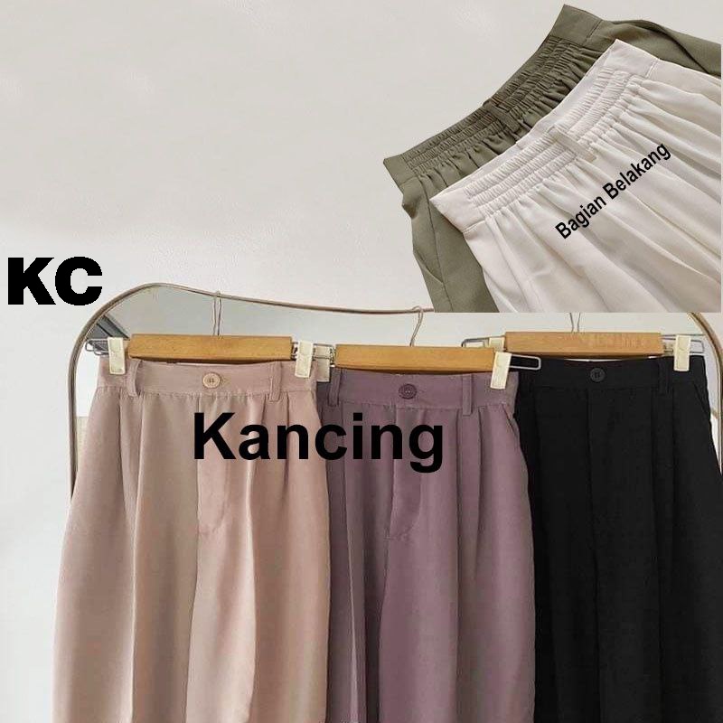 Celana Kulot Rayon Loose Pants Trousers Wanita Highwaist Kancing