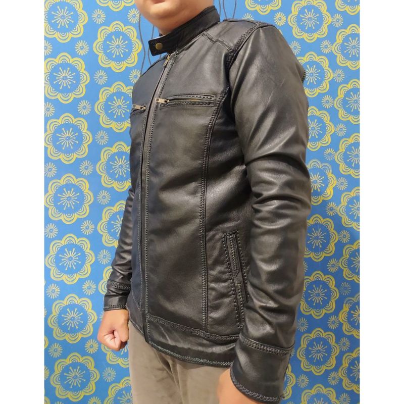 Jaket Kulit Domba Asli Pria Elegant Brownie ARL 033 Silverstone RFLA Ariel Noah 90 sulam terlaris