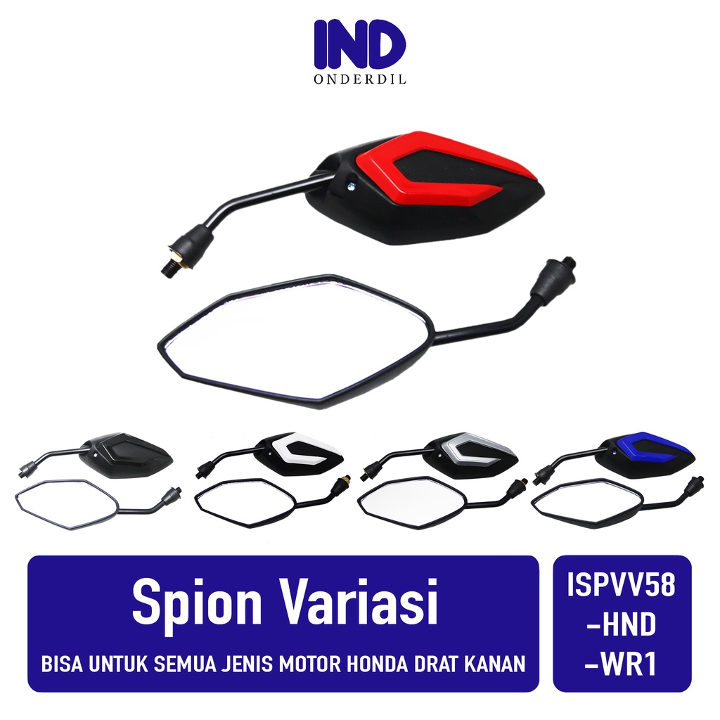 Spion-Sepion-Kaca Mirror-Cermin Kiri Kanan Set Variasi Semua Jenis Motor Honda Drat Kanan Baut 14 Putih-Merah-Biru-Hitam Beat/Vario/Scoopy/Spacy/Revo/Grand/Supra/PCX/Tiger/CB 100/Blade/Legenda