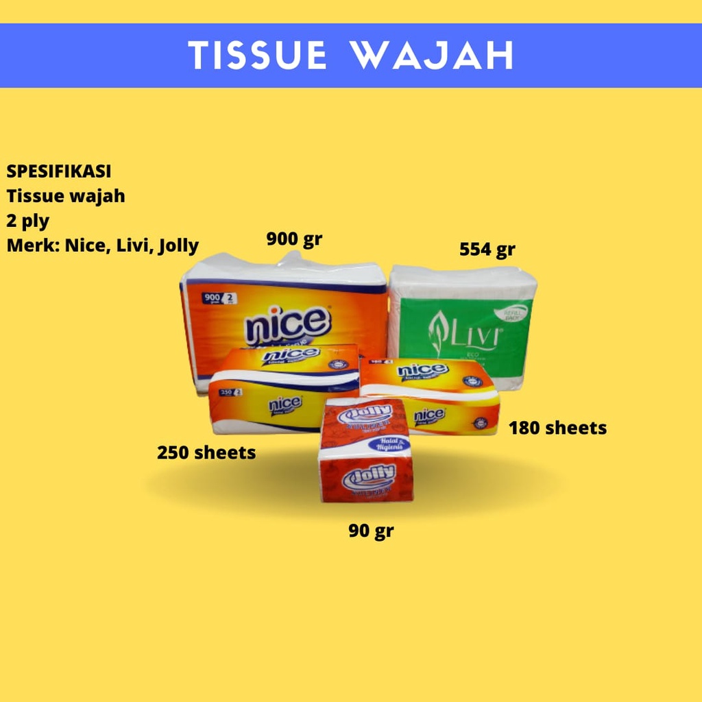 TISSUE MURAH PROMO NICE LIVI JOLLY 90gr 180 sheets 250 sheets 554gr 900gr BESAR SEDANG KECIL TISSUE 
