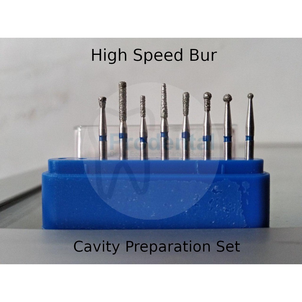 Dental diamond bur preparasi kavitas set / cavity preparation kit 8pcs / bur gigi pita biru