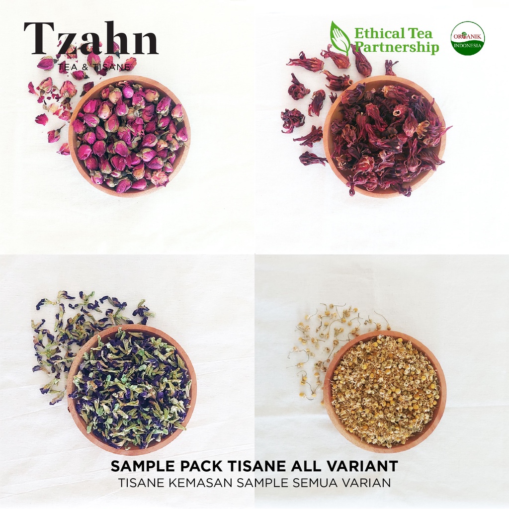 

Teh Bunga Kemasan Sample Semua Varian / Sample Pack Tisane Flower Tea All Variant / Telang Rosella Rose Chrysan Lavender Chamomile