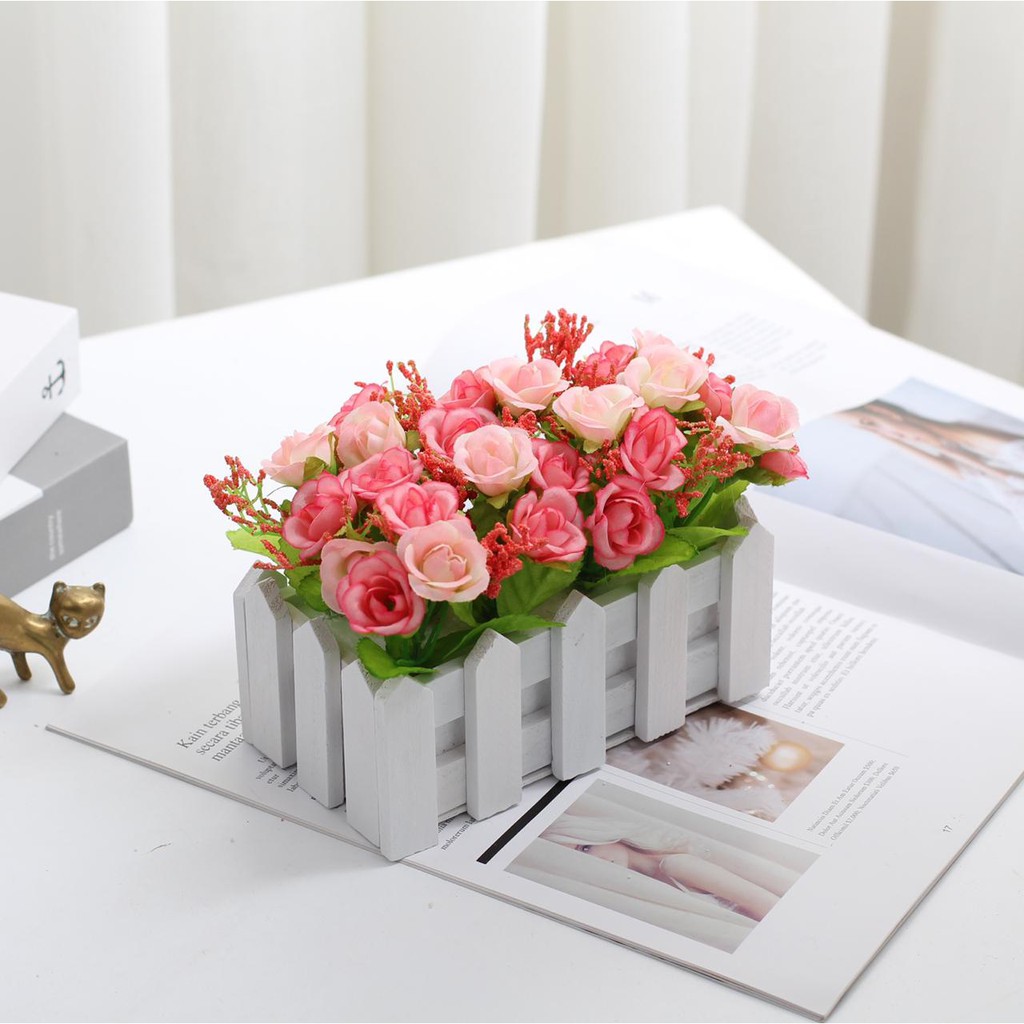 AM317 Bunga Plastik/Bunga Plastik Mawar Pot Bentuk Pagar/Bunga Dekorasi-2