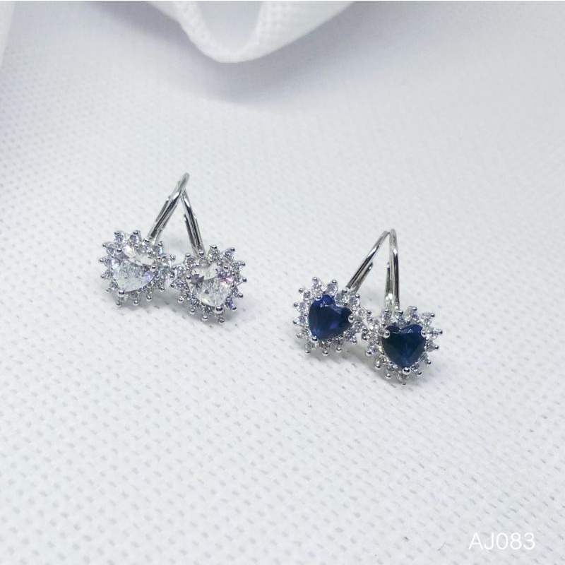 Anting Jepit Love Mata Biru Putih Perak 925 Lapis Mas Putih - AJ083