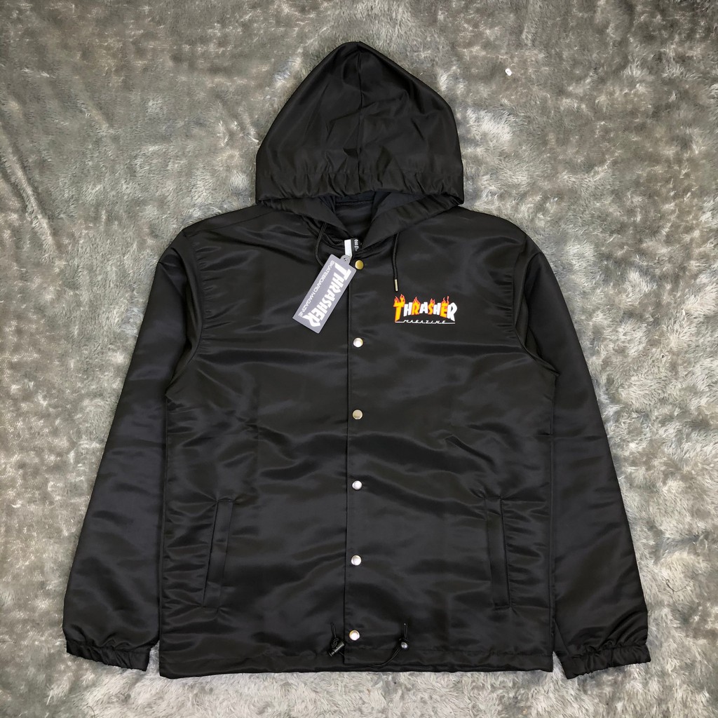 WINDBREAKER COACH JAKET PARASUT THRASHER FLAME BLACK AUTHENTIC ORIGINAL BESTSELLER