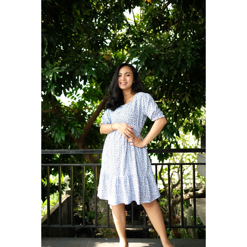 Puffy Dress Wanita Rampel Midi Rayon
