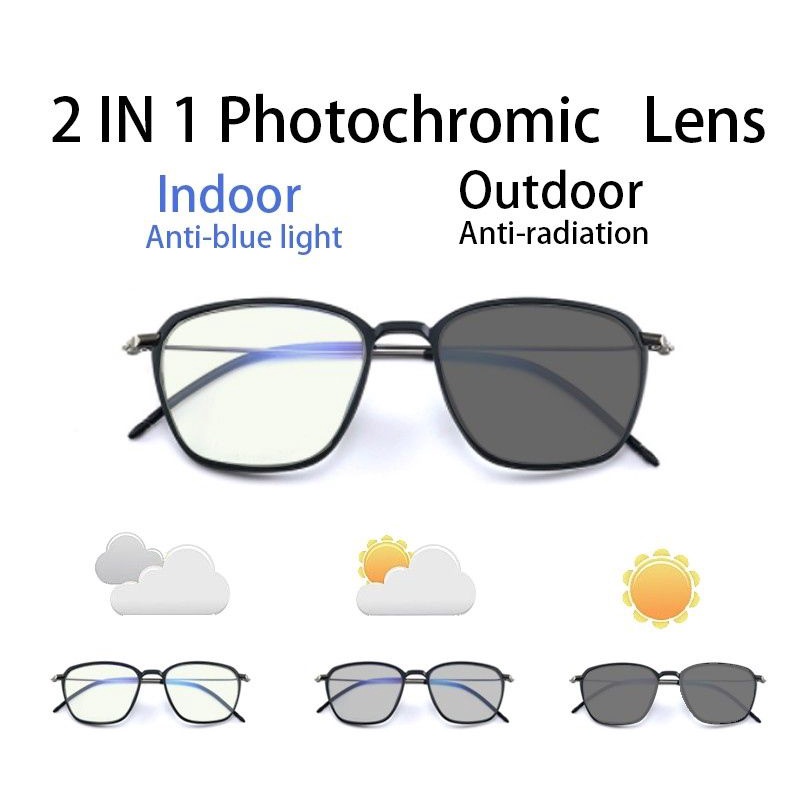 Kacamata Photocromic + Anti Radiasi Blueray Pria Wanita Bluecromic Berubah Warna Hitam Bluechromic 2189