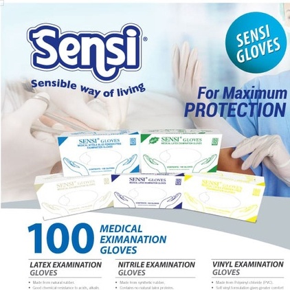 SARUNG TANGAN VINYL TRANSPARAN PRE-POWDERED SENSI GLOVES ISI 100 PER BOX