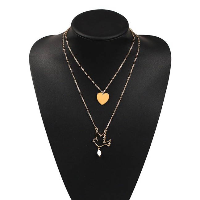 LRC Kalung Fashion Gold Alloy Love Bird Double Layer Necklace D17020