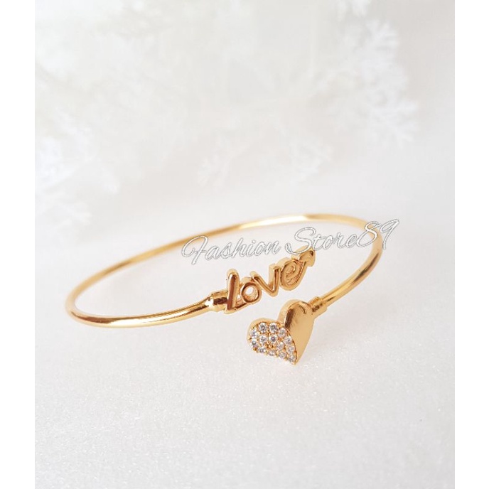 Yaxiya Gelang Bangle Elastis Love Perhiasan Lapis Emas Impor Gelang Bangle Flexibel Bahan Halus Love Perhiasan Lapis Emas 18k