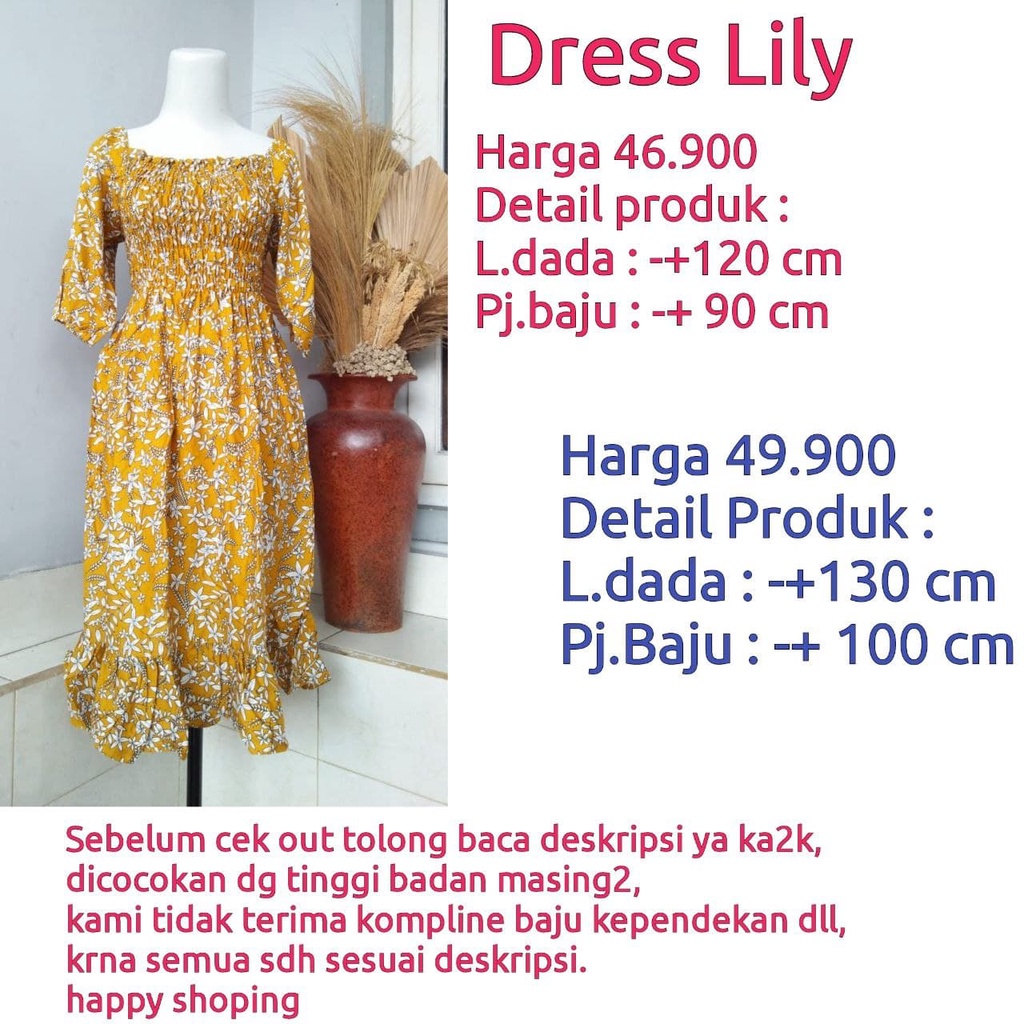 Dress Kerut Raflle Lily Bali/Dress Kerut tangan.(size XL &amp; XXL).