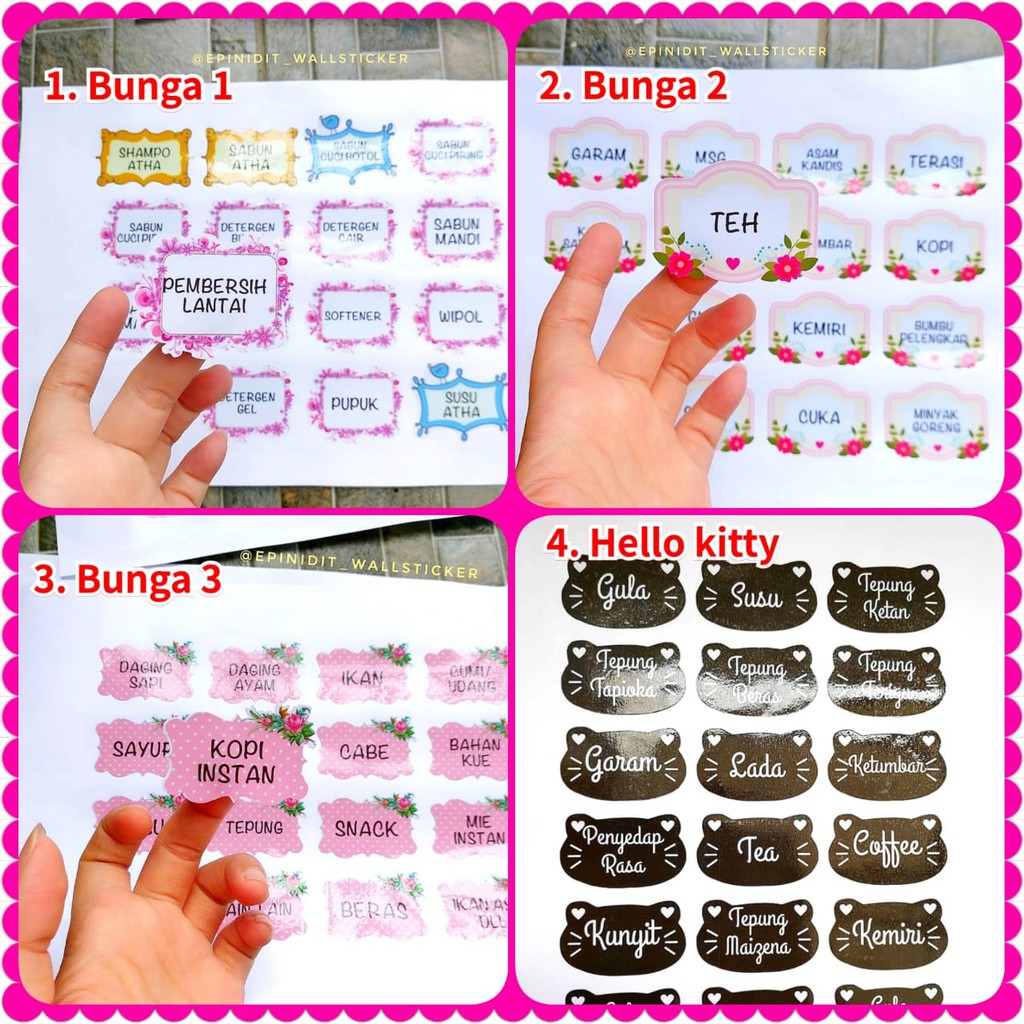 Stiker Label Toples Label Bumbu Dapur Penanda Langsung Tempel Anti Air Motif Bunga Hello Kitty