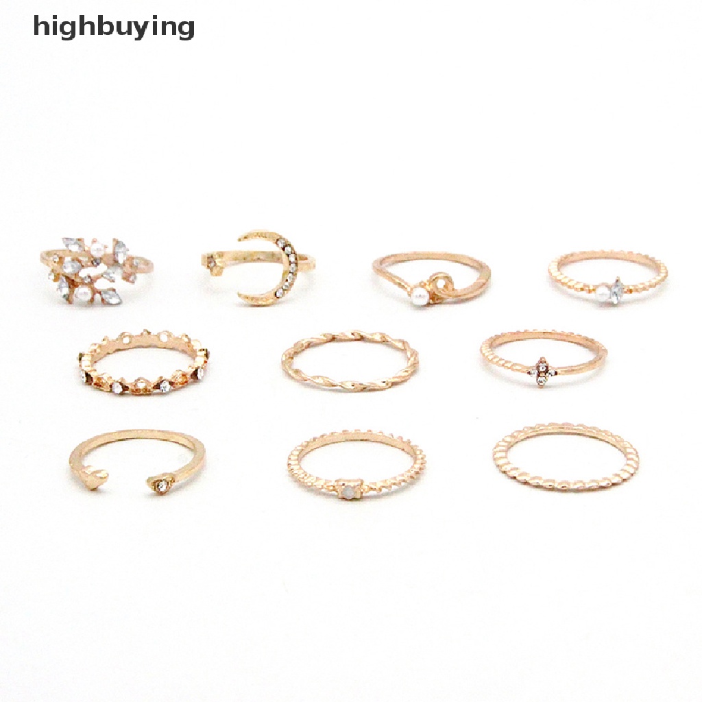 Hbid 10Pcs / set Cincin Aneka Desain Gaya Bohemian Untuk Wanita