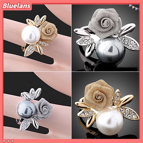 Bluelans Cincin Lapis Emas 9K Hias Mutiara Kristal Imitasi Untuk Wanita