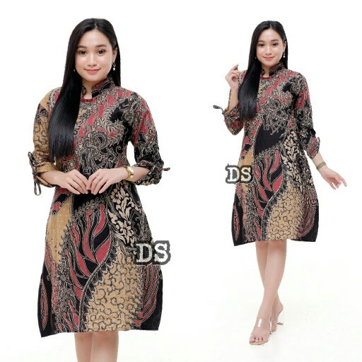 Gamis Batik Dwi Genes Katun Wanita Muslim Seragam Cewek Premium Modern Exclusive Kombinasi Kombi