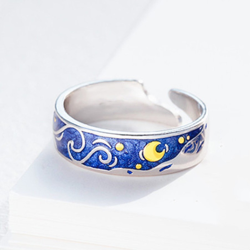 Men's Women's Fashion Blue Starry Sky Opening Can Adjust Couple Rings Jewelry Accessories