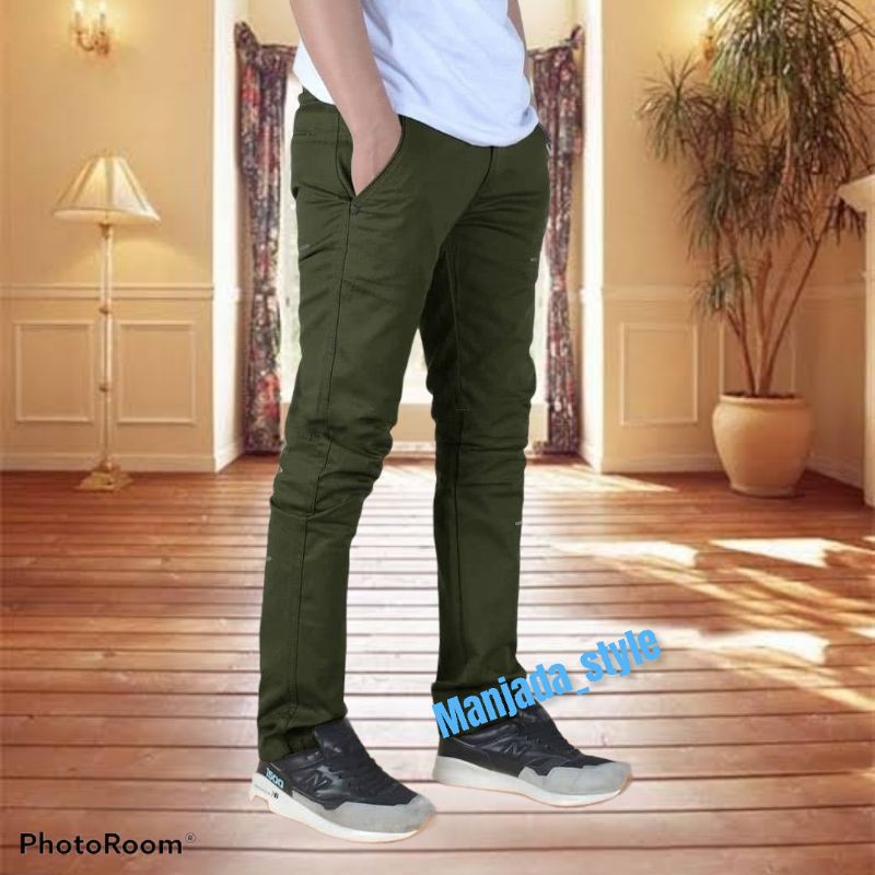 CELANA CHINO Panjang pria Slimfit KERJAHARIAN CHINOS CINO Santai Casual Formal Hitam Abu Cream Army