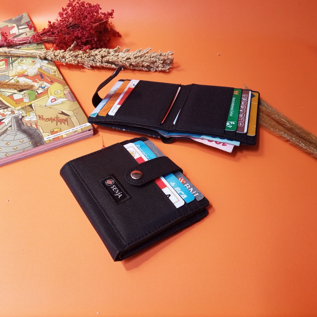 Card Holder Dompet Lipat Kartu Kanvas Hitam Polos - DSCH006