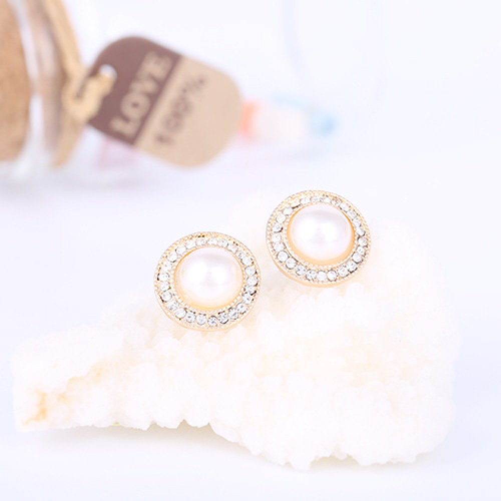 Anting Klip Tanpa Tindik Warna Gold Dengan Mutiarakristal Untuk Wanita