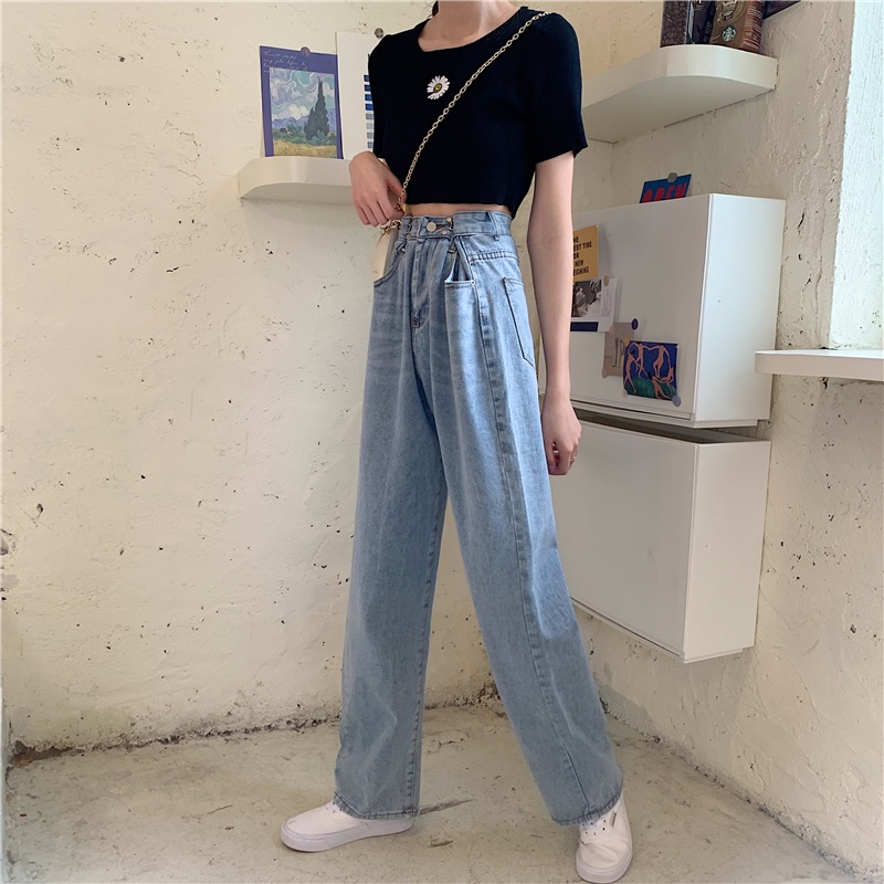 XIAOZHAINV Korean Celana Panjang Wanita High Loose Jeans