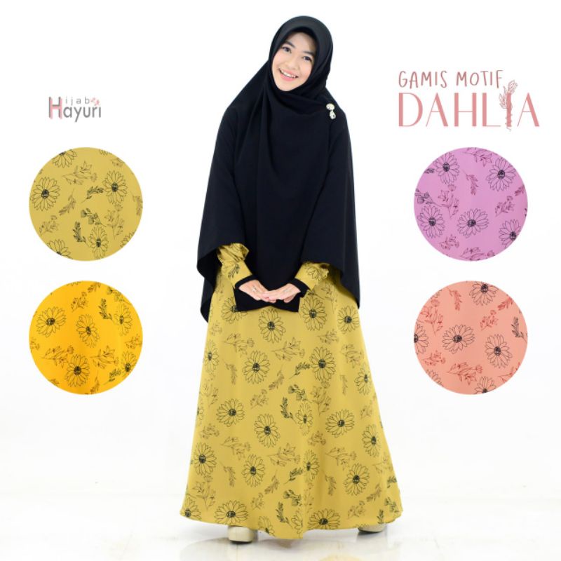 Hijab Hayuri | Gamis Motif Dahlia | Gamis Daily