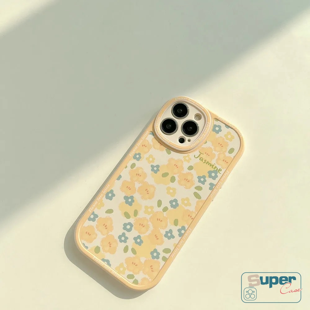 IPHONE Ins Fashion Retro Oval Segar Casing Ponsel Kompatibel Untuk Iphone14 11 XR X XS Max 13 12 11 14 Pro Max 6 6s 7 8 Plus SE 2020bunga Kuning Perlindungan Lensa Soft TPU Full Back Cover