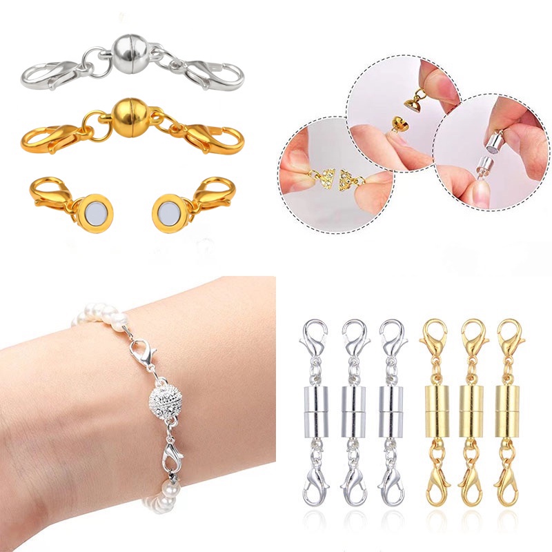 1 Pair Konektor Lobster Clasp Magnetik Bahan Stainless Steel Untuk Membuat Perhiasan Gelang Kalung