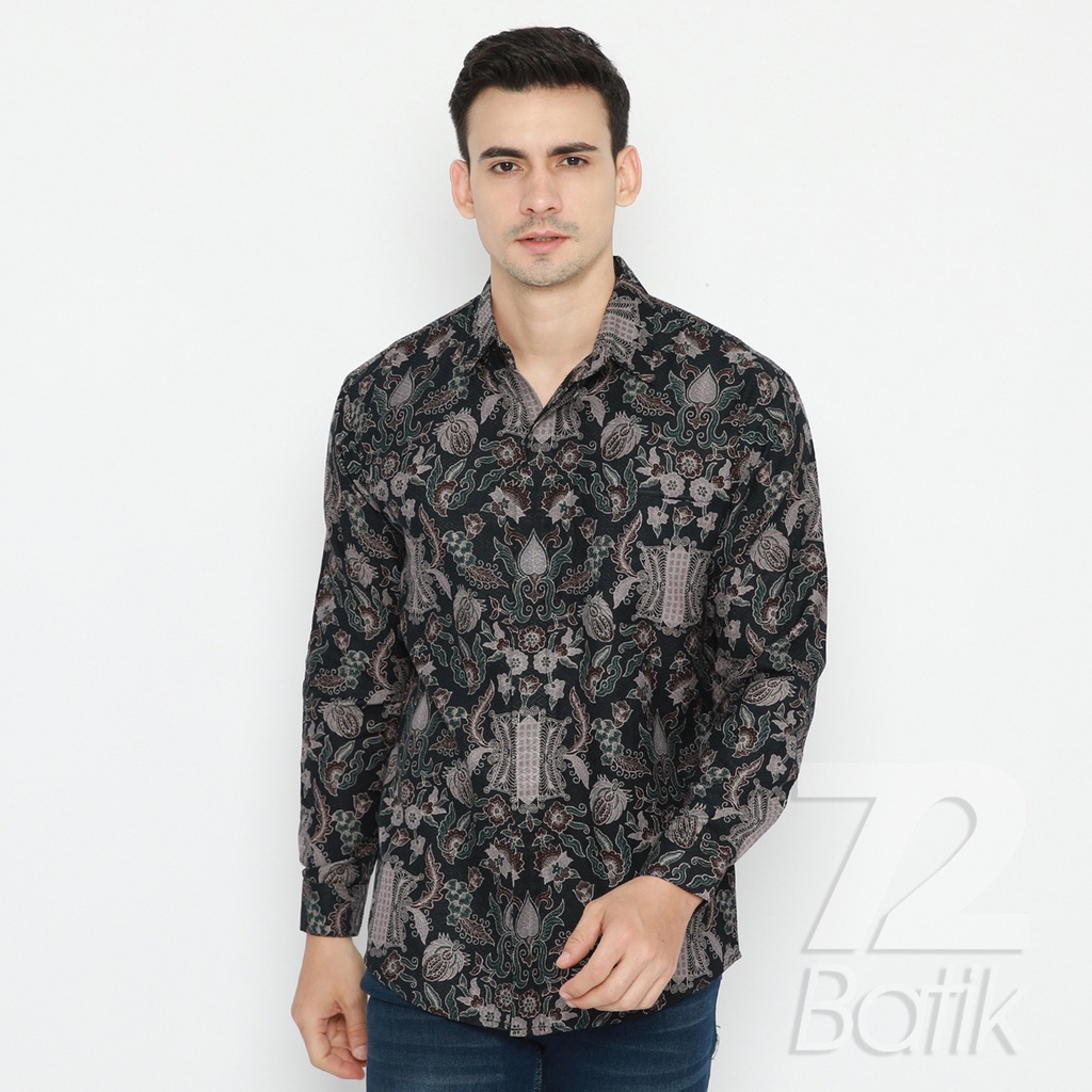 BAJU BATIK COUPLE  Kemeja Rok Lilit Instan Batik Pria Lengan Panjang Slimfit Premium Pintu Aceh Hitam 721282 Cap 72 - Baju Kemeja Atasan Pakaian Batik Couple Cople Pria Cowok Laki Laki Remaja Keluarga Lengan Panjang Modern Slimfit Premium Kekinian