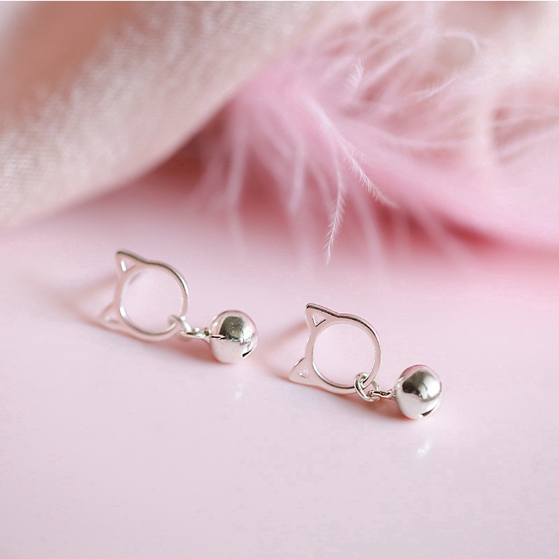 Cat Bell Stud Earring Women Fashion Silver Earrings Jewelry Gifts Sweet Heart Jewelry