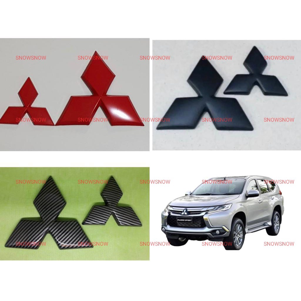 Logo Emblem Mitsubishi Mobil Pajero Sport Hitam Merah Carbon