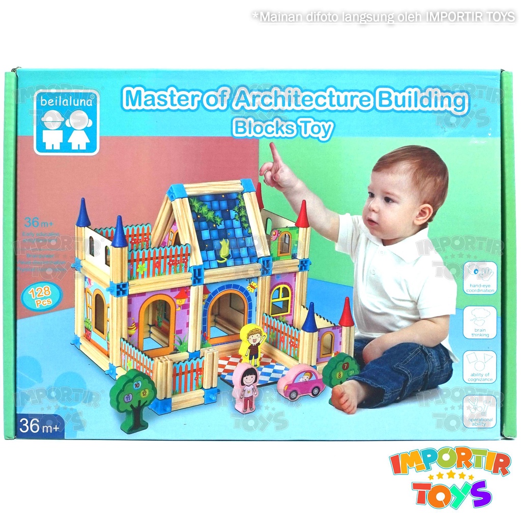 Mainan Anak Blocks Kayu Set Wooden Blocks Rumah Edukasi Bayi Kid Toys